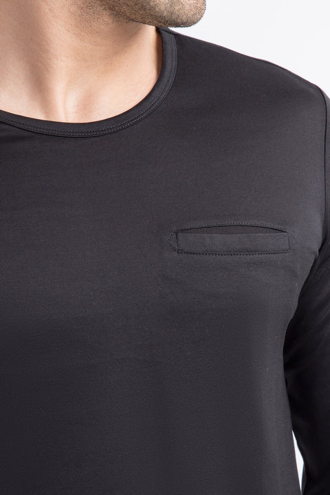 Siyah Bisiklet Yaka Regular Fit Pamuk Sweatshirt