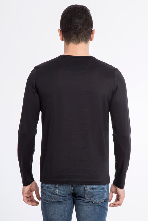 Siyah Bisiklet Yaka Regular Fit Pamuk Sweatshirt