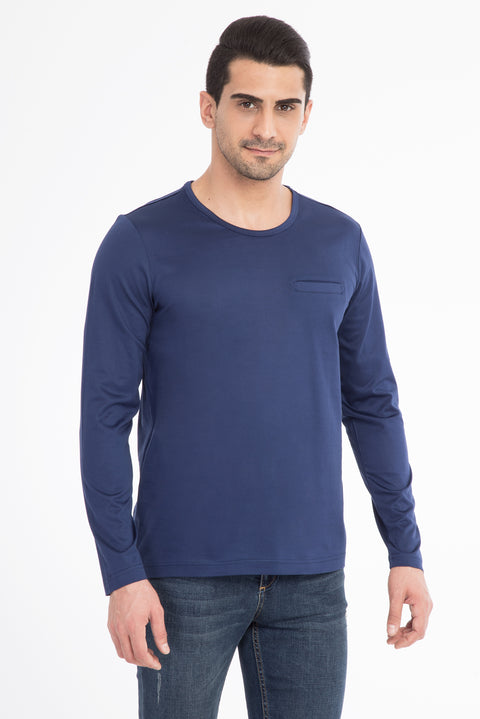 Lacivert Bisiklet Yaka Regular Fit Pamuk Sweatshirt