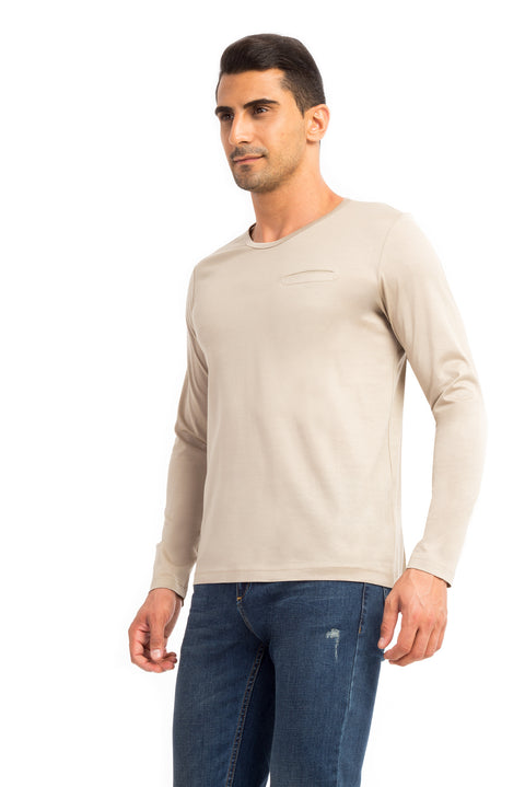 Bej Bisiklet Yaka Regular Fit Pamuk Sweatshirt