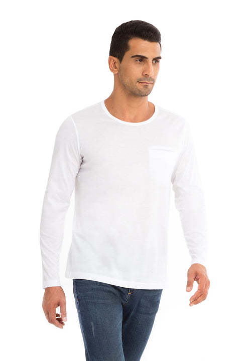 Beyaz Bisiklet Yaka Regular Fit Pamuk Sweatshirt