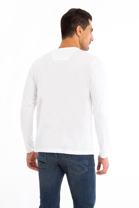 Beyaz Bisiklet Yaka Regular Fit Pamuk Sweatshirt