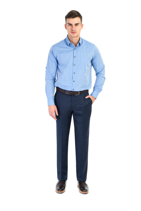 Koyu Mavi 4 Drop Relaxed Fit Rahat Kesim Klasik Kumaş Pantolon