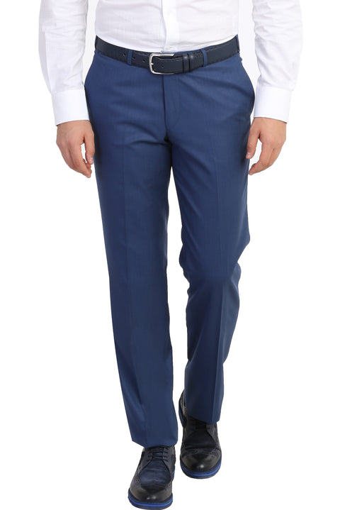 Light Blue 6 Drop Regular Fit Standard Cut Classic Fabric Trousers