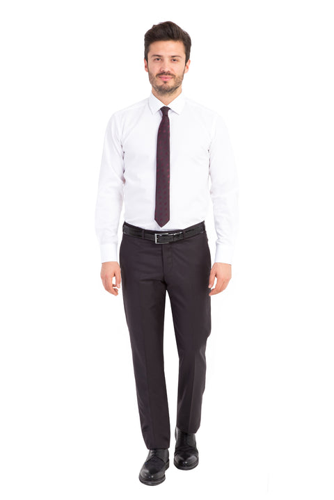 Black 6 Drop Regular Fit Standard Cut Classic Fabric Trousers