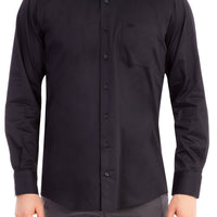 Siyah Uzun Kol Klasik Saten Pamuk Gömlek