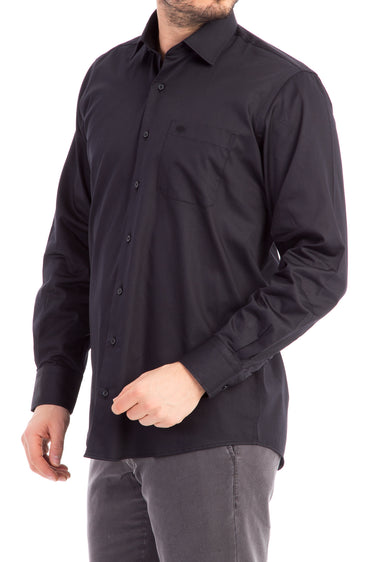 Siyah Uzun Kol Klasik Saten Pamuk Gömlek