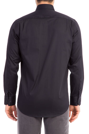 Siyah Uzun Kol Klasik Saten Pamuk Gömlek