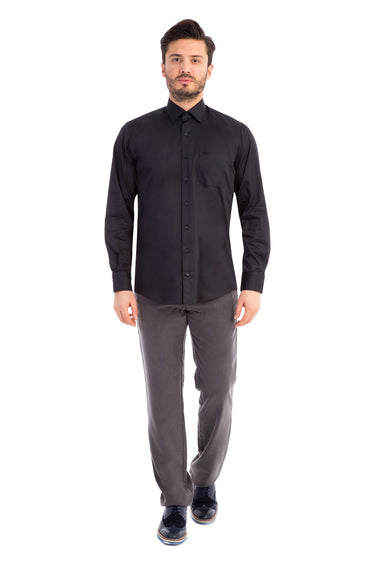 Siyah Uzun Kol Klasik Saten Pamuk Gömlek
