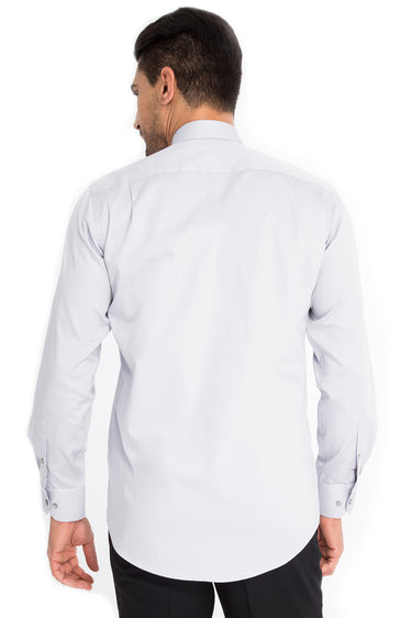 Açık Gri Uzun Kol Klasik Saten Pamuk Gömlek