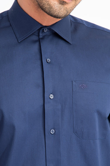 Lacivert Uzun Kol Klasik Saten Pamuk Gömlek