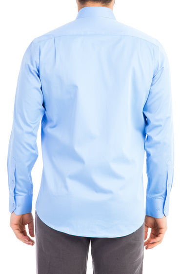 Mavi Uzun Kol Klasik Saten Pamuk Gömlek