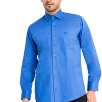 Mavi Uzun Kol Klasik Saten Pamuk Gömlek