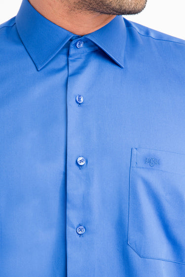 Mavi Uzun Kol Klasik Saten Pamuk Gömlek