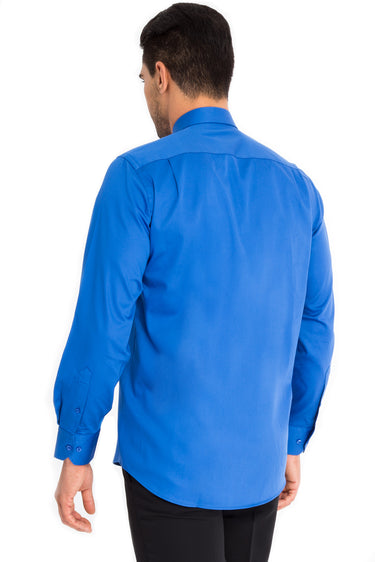 Mavi Uzun Kol Klasik Saten Pamuk Gömlek