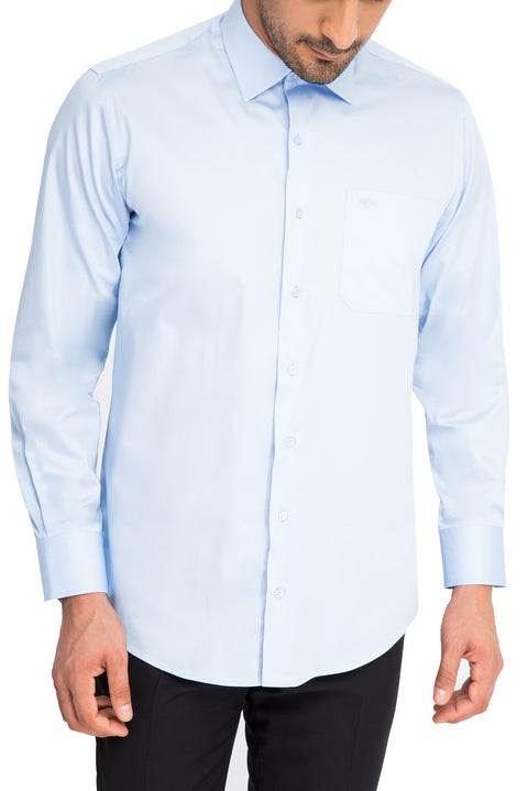 Light Blue Long Sleeve Classic Satin Cotton Shirt