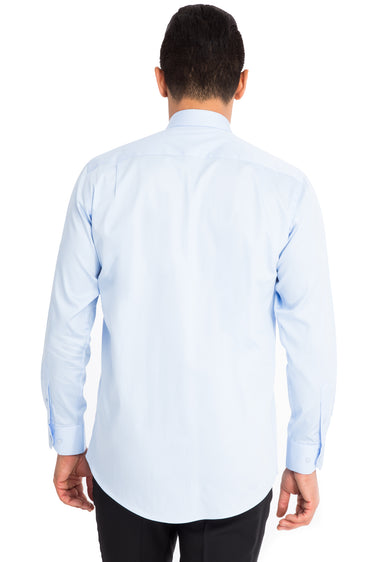 Açık Mavi Uzun Kol Klasik Saten Pamuk Gömlek