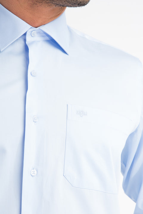 Light Blue Long Sleeve Classic Satin Cotton Shirt