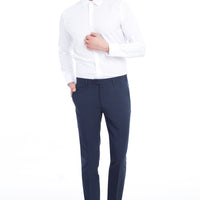 Koyu Mavi 7 Drop Slim Fit Dar Kesim Likralı Klasik Kumaş Pantolon