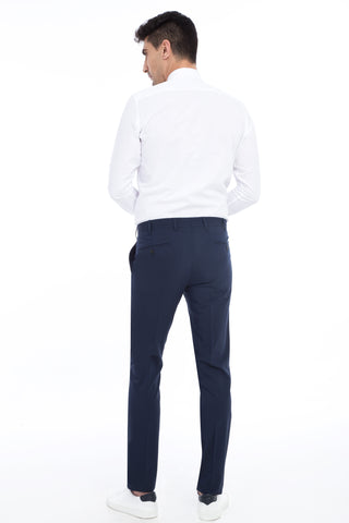  Koyu Mavi 7 Drop Slim Fit Dar Kesim Likralı Klasik Kumaş Pantolon