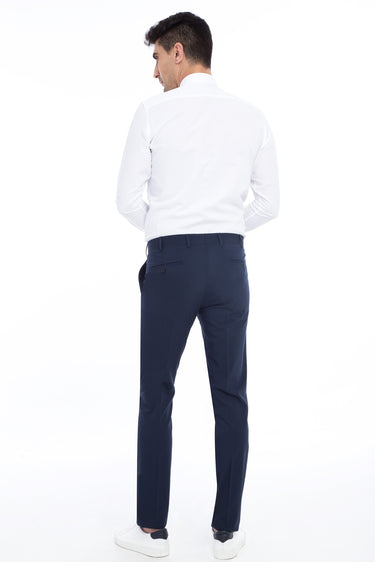 Koyu Mavi Slim Fit Dar Kesim Likralı Klasik Kumaş Pantolon