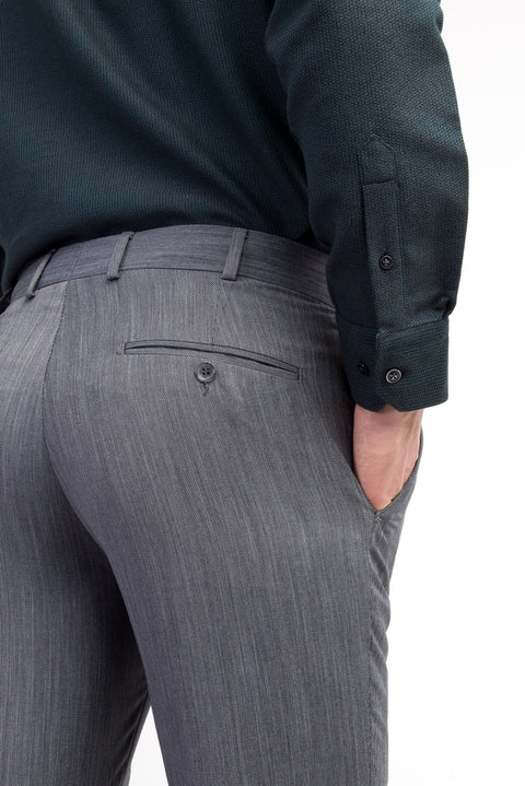 Medium Gray 7 Drop Slim Fit Narrow Cut Eyelet Fabric Trousers