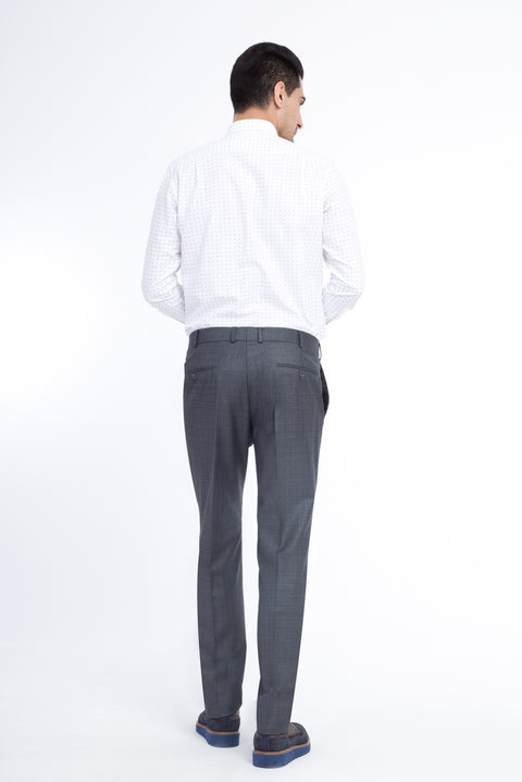 Açık Gri 6 Drop Regular Fit Standart Kesim Ekose Klasik Kumaş Pantolon