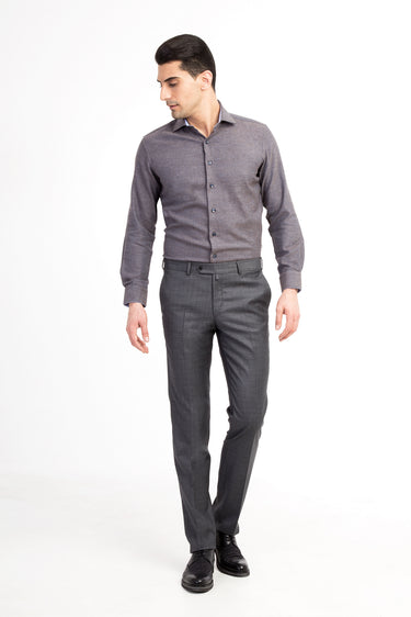 Orta Füme Slim Fit Dar Kesim Ekose Kumaş Pantolon