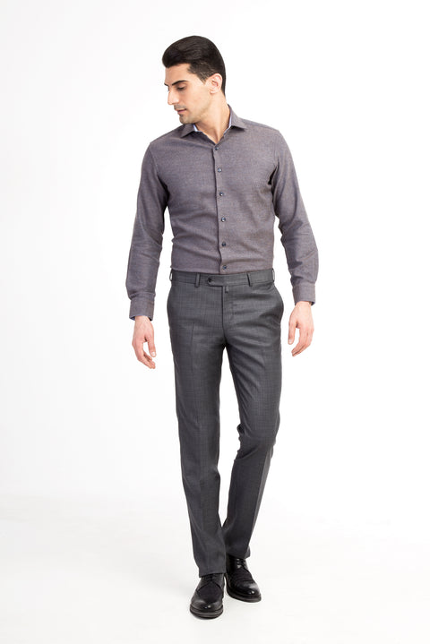 Orta Füme 7 Drop Slim Fit Dar Kesim Ekose Kumaş Pantolon