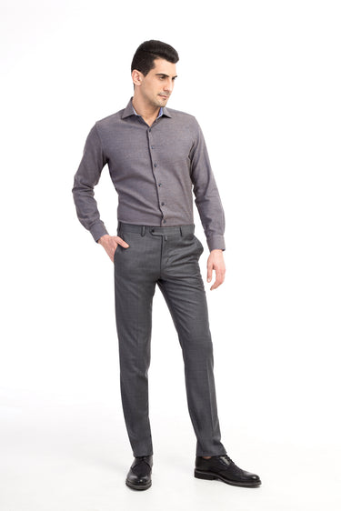 Orta Füme Slim Fit Dar Kesim Ekose Kumaş Pantolon