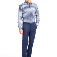 Mavi Slim Fit Dar Kesim Ekose Kumaş Pantolon