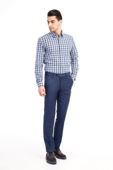 Mavi Slim Fit Dar Kesim Ekose Kumaş Pantolon