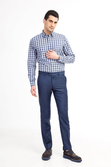 Mavi Slim Fit Dar Kesim Ekose Kumaş Pantolon