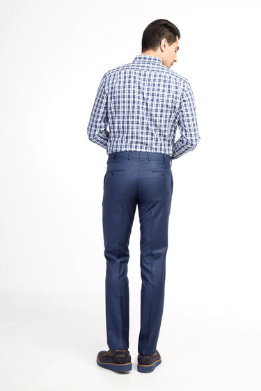 Mavi Slim Fit Dar Kesim Ekose Kumaş Pantolon