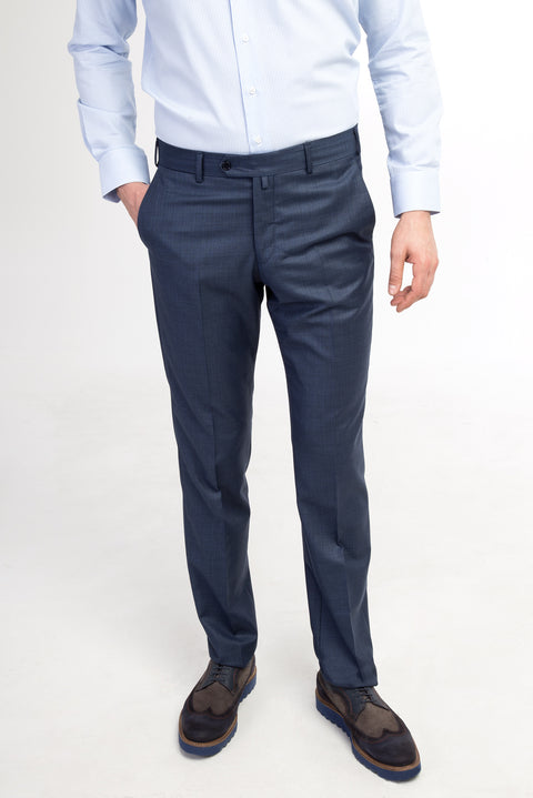 Koyu Mavi 6 Drop Regular Fit Standart Kesim Ekose Klasik Kumaş Pantolon