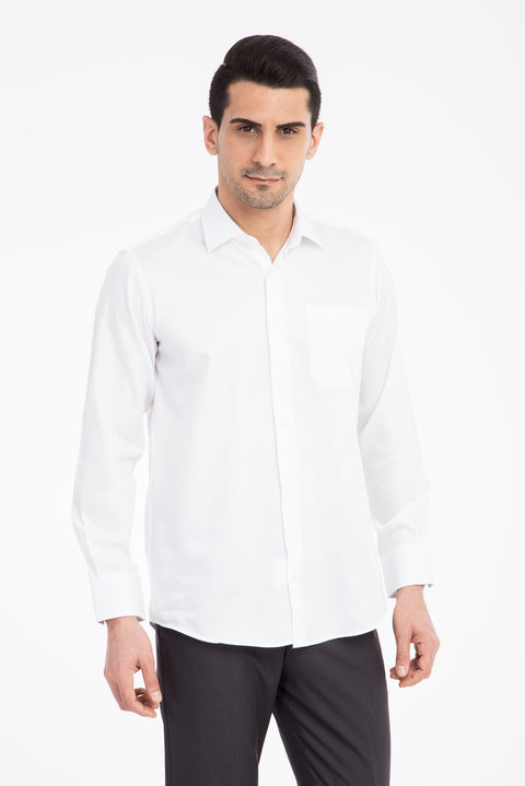 Beyaz Uzun Kol Klasik Saten Pamuk Gömlek