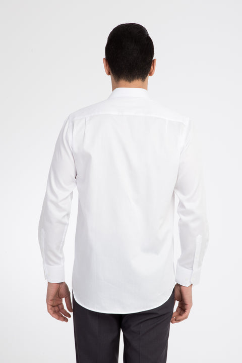 Beyaz Uzun Kol Klasik Saten Pamuk Gömlek
