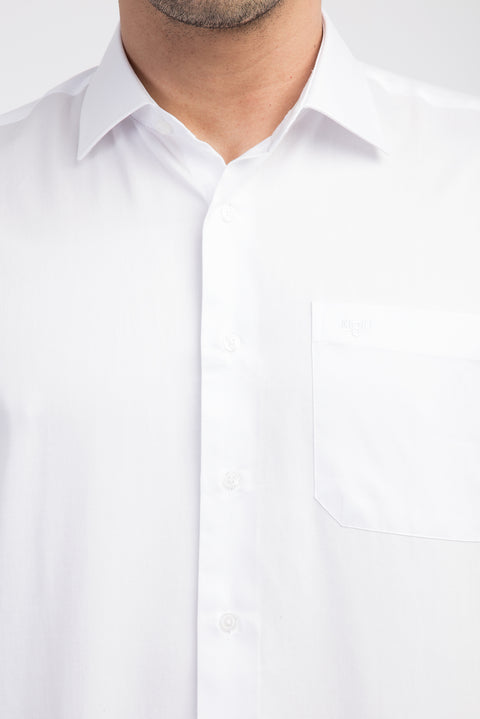 Beyaz Uzun Kol Klasik Saten Pamuk Gömlek