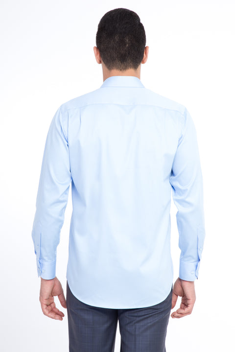 Açık Mavi Uzun Kol Klasik Saten Pamuk Gömlek