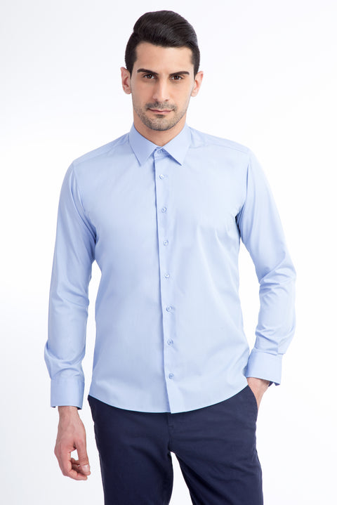 Blue Long Sleeve Slim Fit Narrow Cut Shirt
