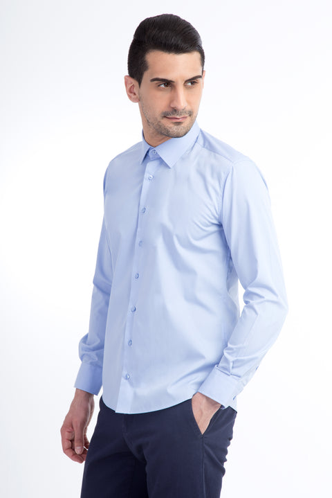 Blue Long Sleeve Slim Fit Narrow Cut Shirt