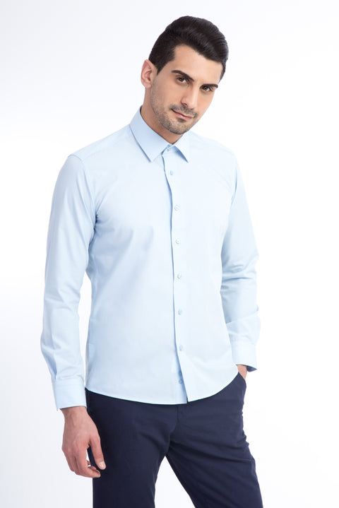 Açık Mavi Uzun Kol Slim Fit Dar Kesim Gömlek