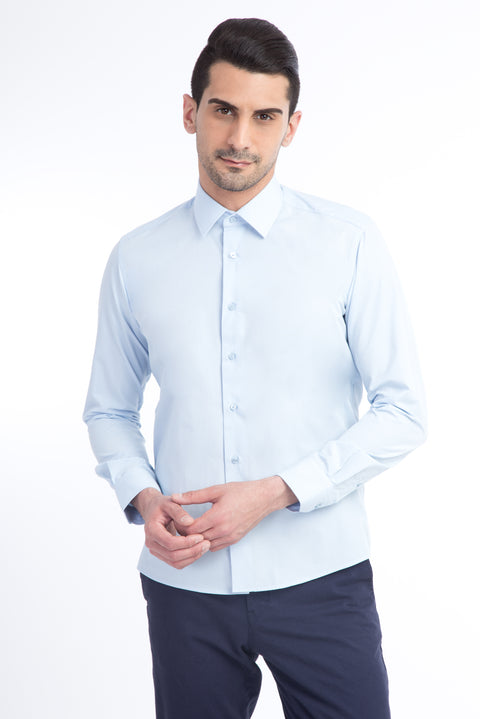 Açık Mavi Uzun Kol Slim Fit Dar Kesim Gömlek