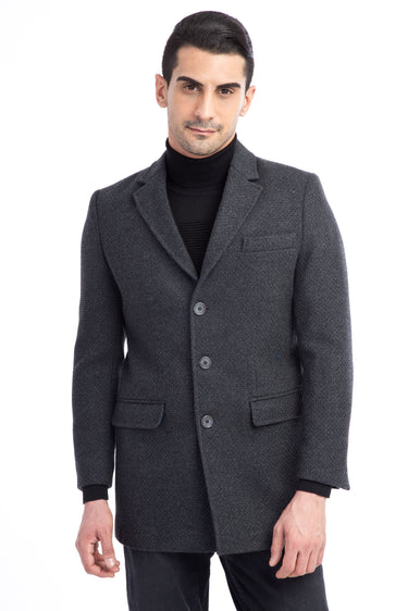 Antrasit Yünlü Kaşe Palto