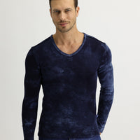 Lacivert V Yaka Batik Desenli Sweatshirt