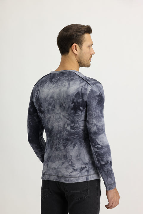 Antrasit V Yaka Batik Desenli Pamuklu Sweatshirt