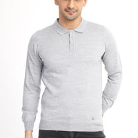 Açık Gri Polo Yaka Regular Fit Yünlü Triko Kazak