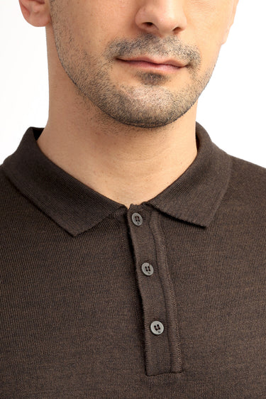  Kahve Polo Yaka Yünlü Regular Fit Triko Kazak