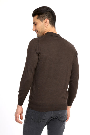  Kahve Polo Yaka Yünlü Regular Fit Triko Kazak