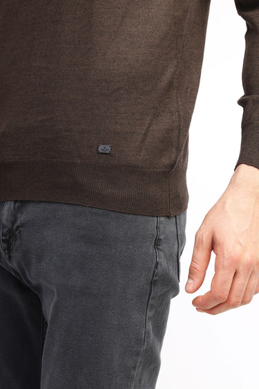  Kahve Polo Yaka Yünlü Regular Fit Triko Kazak